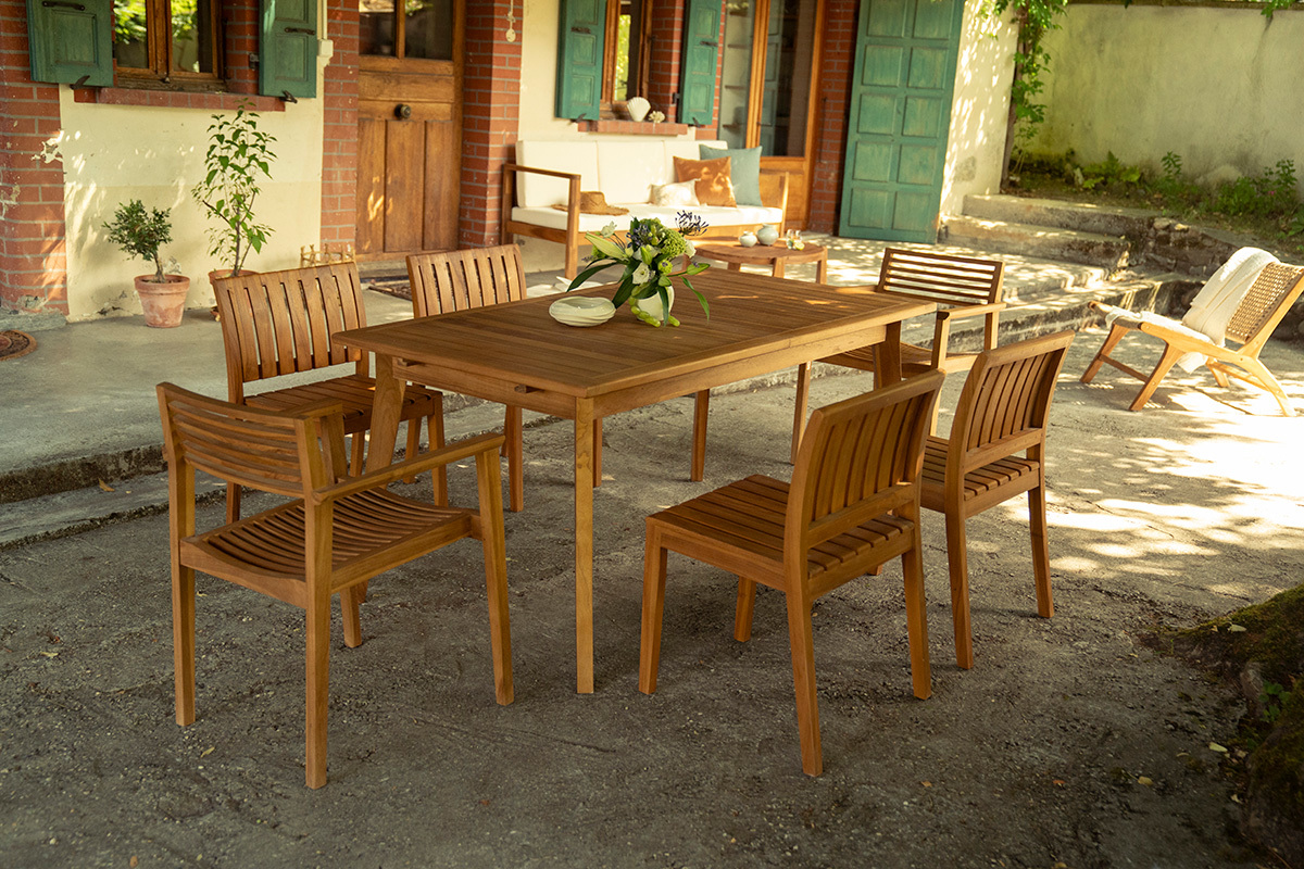Ausziehbarer Gartentisch aus massivem Teakholz L160-210 cm LOMBOK