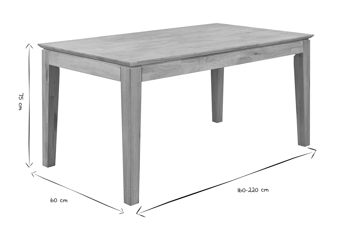 Ausziehbarer Esstisch YULIA aus Holz, rechteckig, L160-220 cm, in Schwarz und Wei.