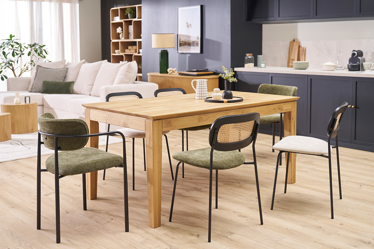 Ausziehbarer rechteckiger Esstisch aus hellem Eichenholz L160-220 cm YULIA