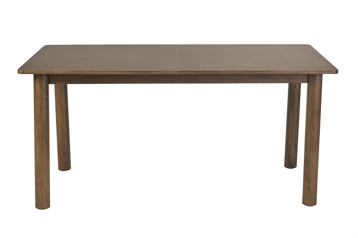 Ausziehbarer rechteckiger Tisch aus dunklem Nussbaumholz, Vorderansicht, Ma�e L160-210 cm.