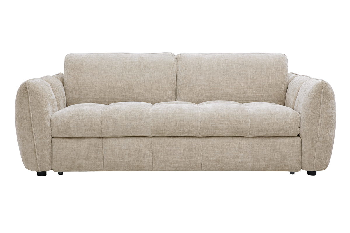Design-Schlafsofa f�r 3 Personen aus Stoff mit taupefarbenem strukturiertem Samteffekt, Frontansicht