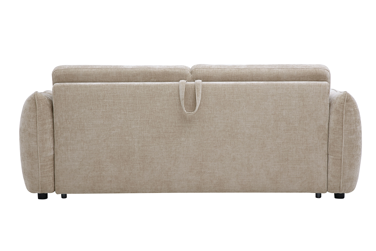 3-Sitzer-Schlafsofa in Taupe, R�ckansicht, mit weichen Armlehnen und dezenter Struktur.