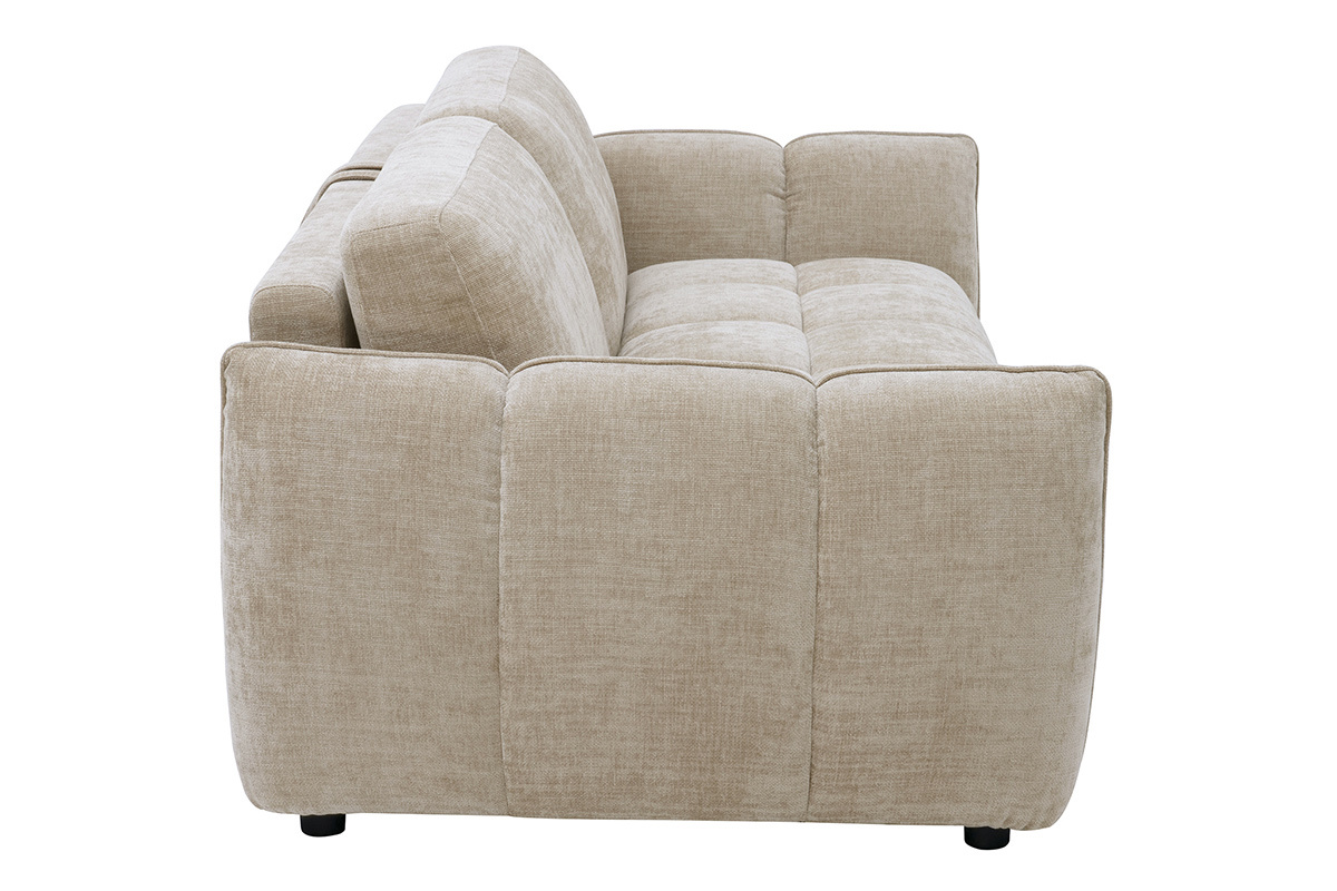 Ausziehbares Design-Sofa 3-Sitzer aus Stoff mit strukturiertem Samteffekt taupe WONDER