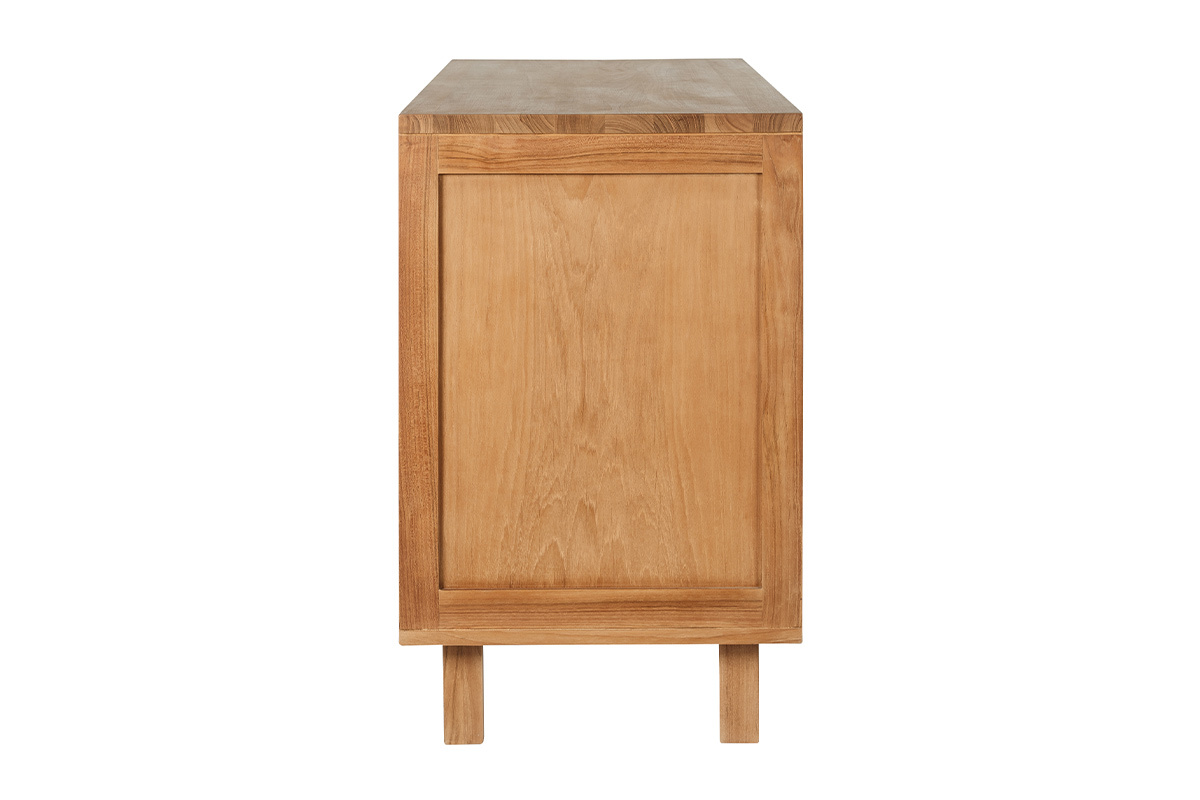 Badezimmerschrank aus massivem Teakholz mit geflochtenem Seil, Seitenansicht, Ma�e L120 cm.