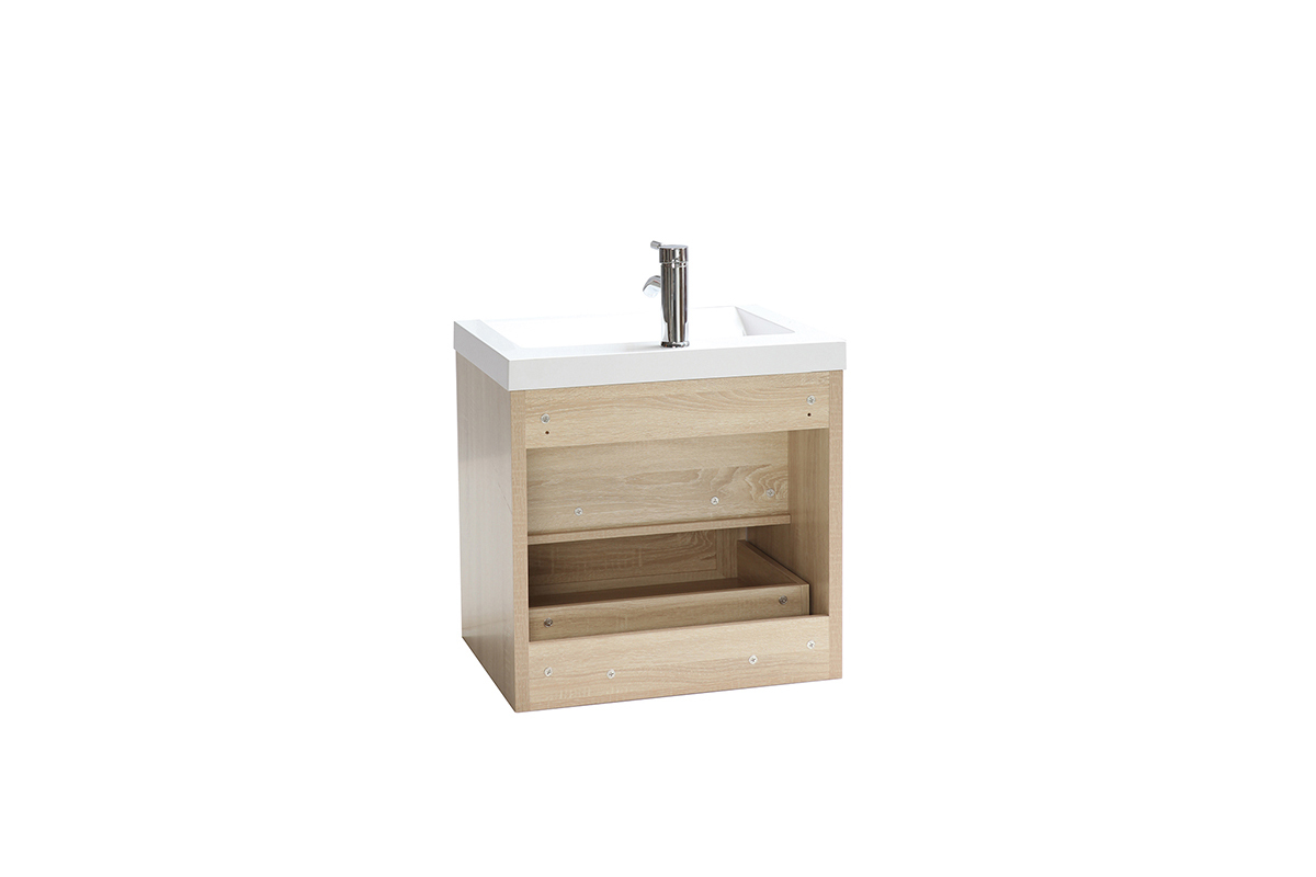 Badezimmerm�bel h�ngend mit Waschbecken, Spiegel und Stauraum Holz RIVER