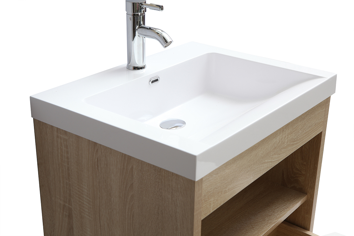 Badezimmerm�bel h�ngend mit Waschbecken, Spiegel und Stauraum Holz RIVER