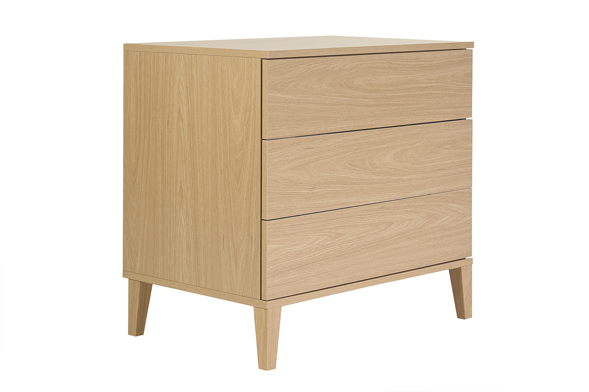 Badezimmerm�bel in Eichenholzoptik, B80 cm, mit drei Schubladen, Dreiviertelansicht.