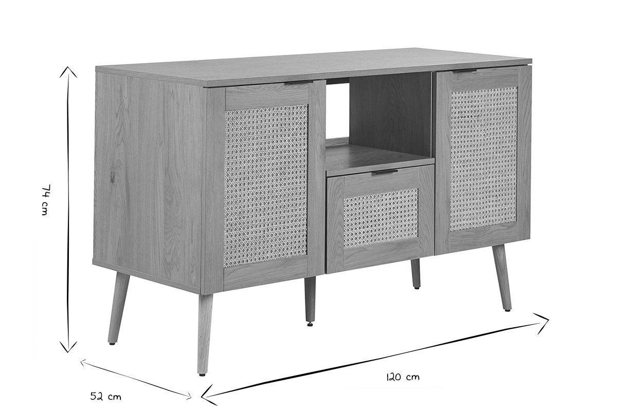 Abmessungen des Badezimmerm�bels MANILLE in Schwarz und Wei�, 120 cm breit, 74 cm hoch, 52 cm tief.