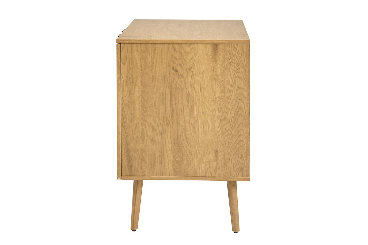 Badezimmerm�bel aus hellem Holz mit Rattangeflecht, Seitenansicht, Ma�e L80 cm.