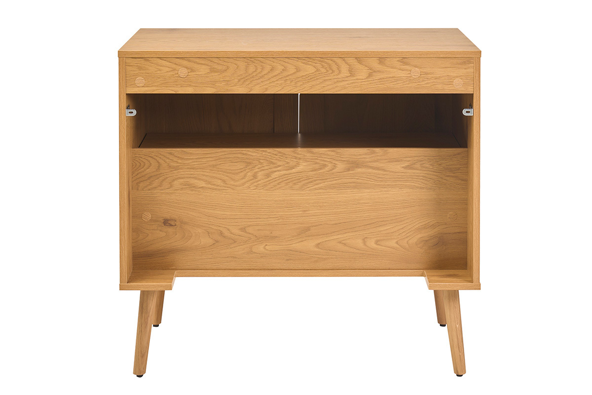 Badezimmerm�bel aus hellem Holz mit Rattan-T�r, R�ckansicht