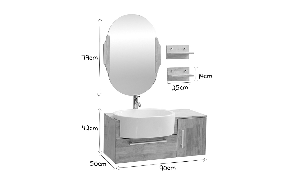 Badezimmermbel: Waschbecken mit Waschkommode und Spiegel NIVAN