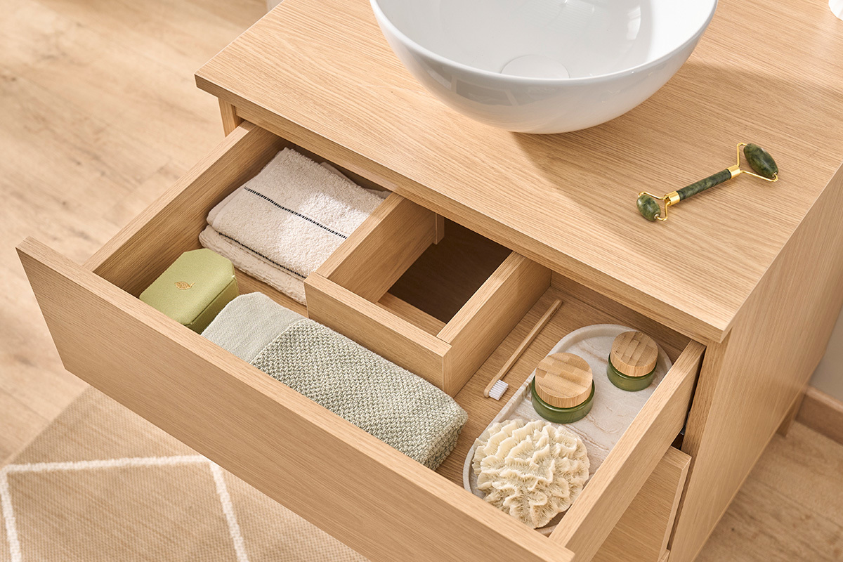 Badezimmerschrank mit Eiche-Holzoberfl�che B60 cm FREDDY
