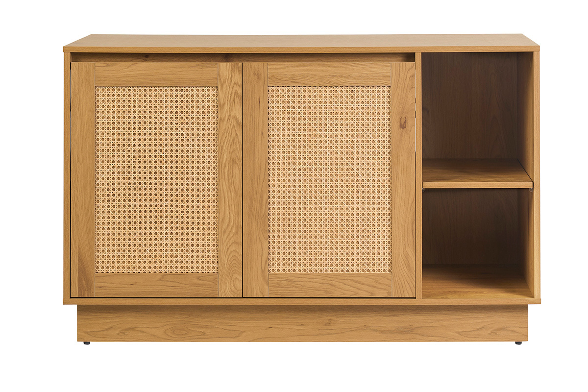 Badm�bel in heller Holzoptik, Eiche und Rattangeflecht B120 cm ALICANTE