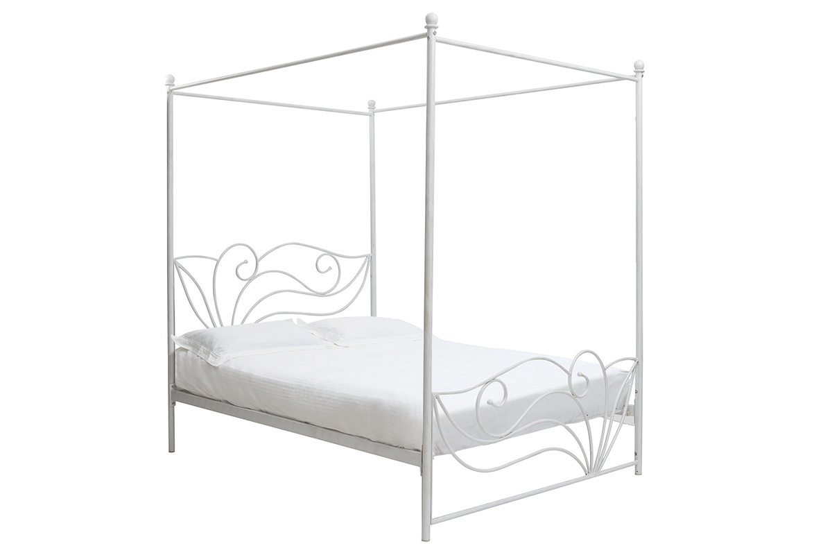 Baldachinbett im Barockstil fr 2 Personen 140x190 VENEZIA Wei patiniert