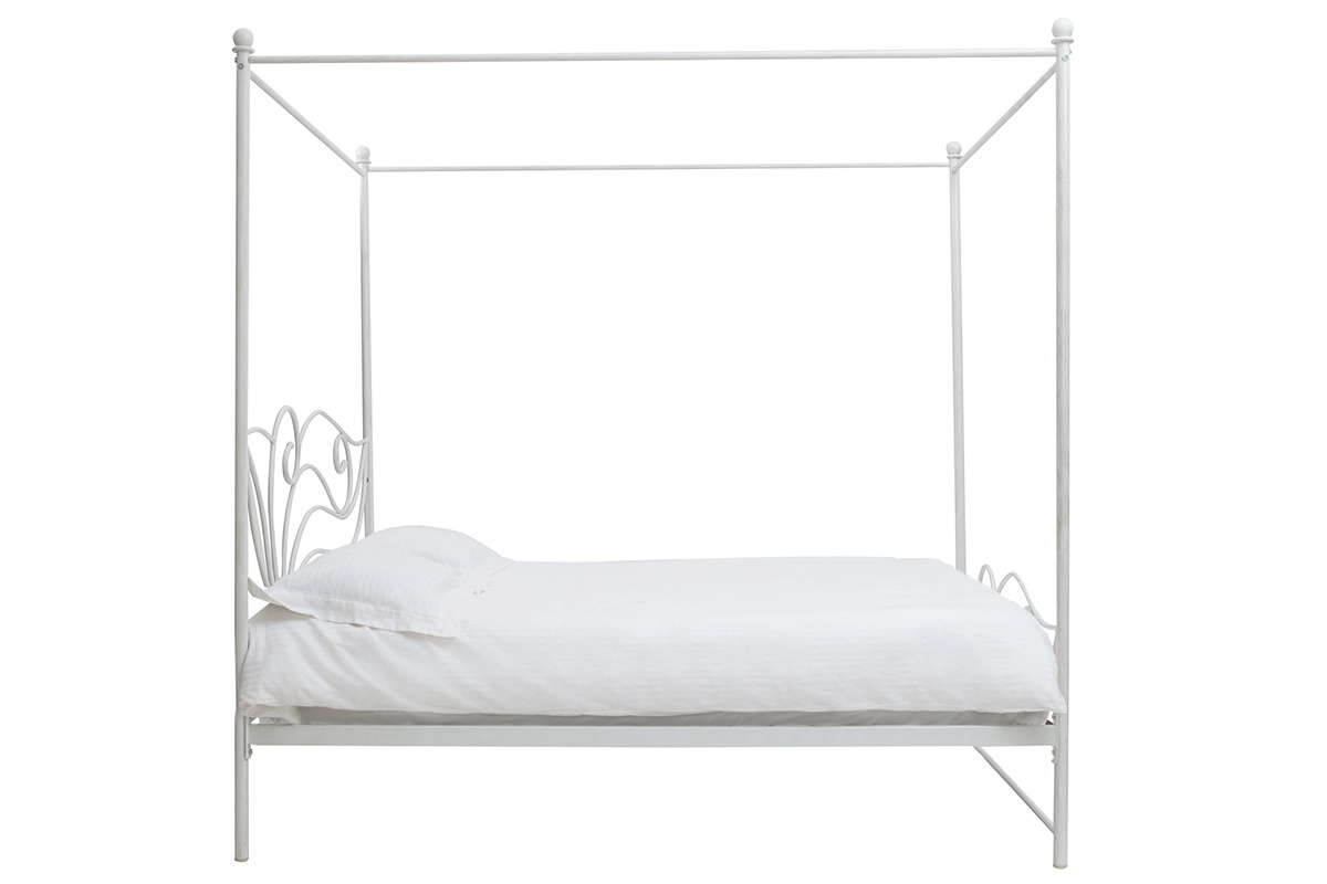 Baldachinbett im Barockstil fr 2 Personen 140x190 VENEZIA Wei patiniert