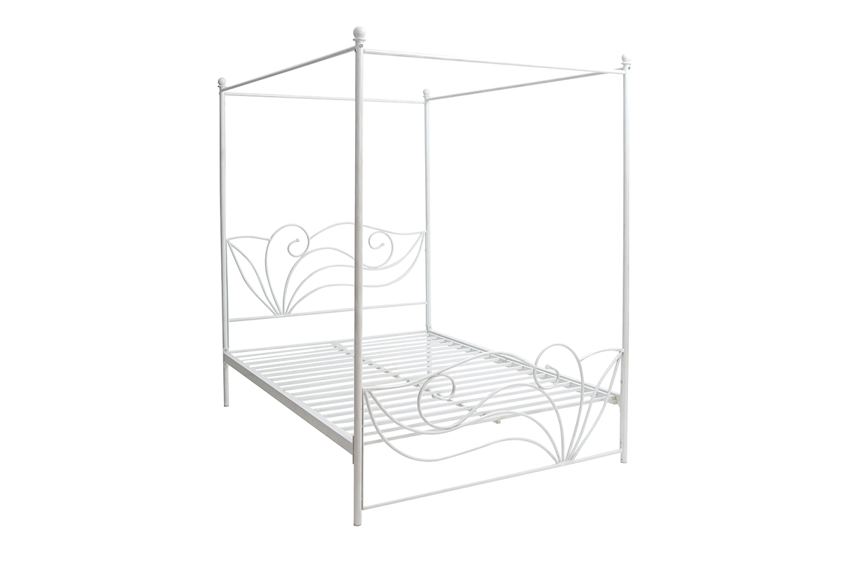Baldachinbett im Barockstil fr 2 Personen 140x190 VENEZIA Wei patiniert