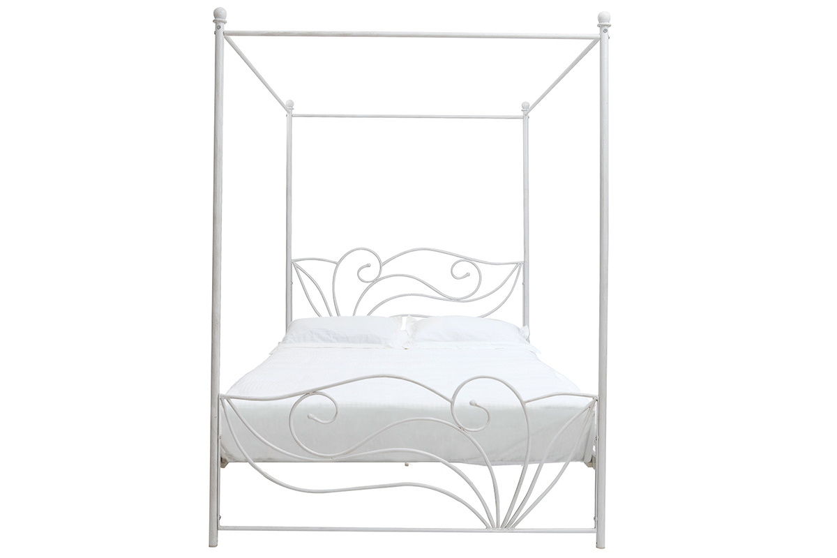 Baldachinbett im Barockstil fr 2 Personen 140x190 VENEZIA Wei patiniert