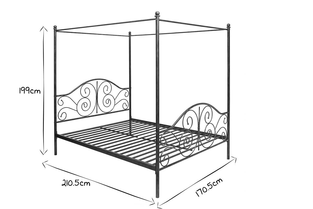 Baldachinbett im Barockstil fr 2 Personen VICTORIA Schwarz