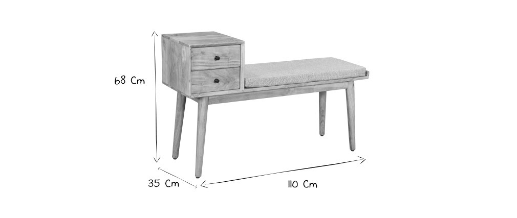 Bank für den Eingangsbereich mit 2 Schubladen aus Akazienholz ALTY