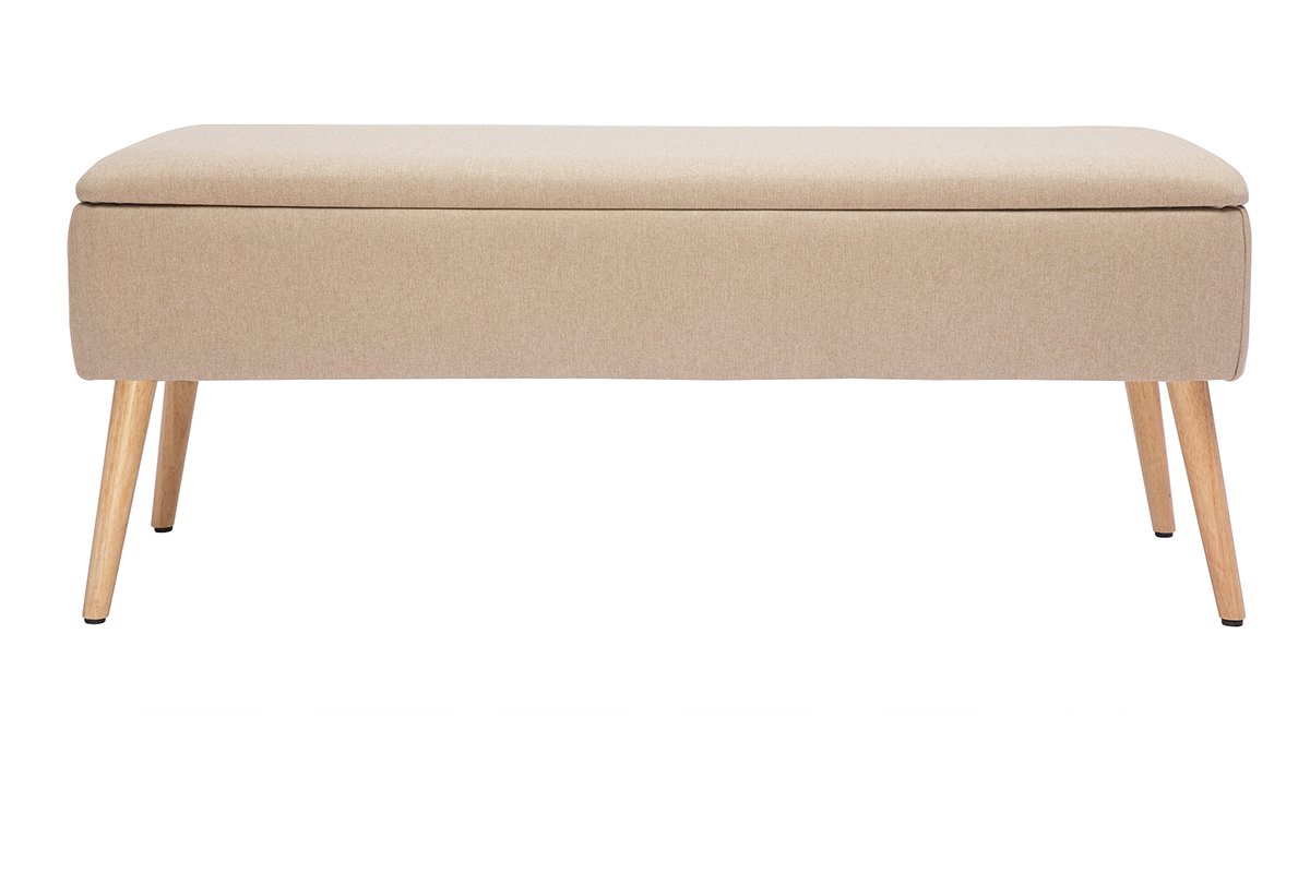 Banktruhe aus beigem Bezug und hellem Holz LARS