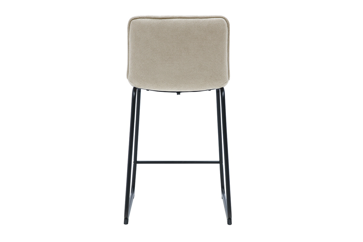 Barhocker aus beigem Chenille-Stoff mit schwarzem Metallgestell, R�ckansicht.