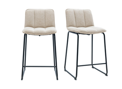 Barhocker aus beigefarbenem Chenillegewebe und schwarzem Metall H65,6 cm (Set aus 2) VISTO