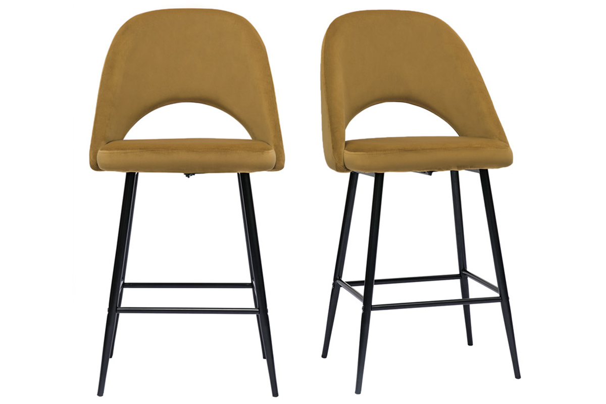 Barhocker aus bronzefarbenem Samt und Metall H65 cm (2er-Set) COSETTE