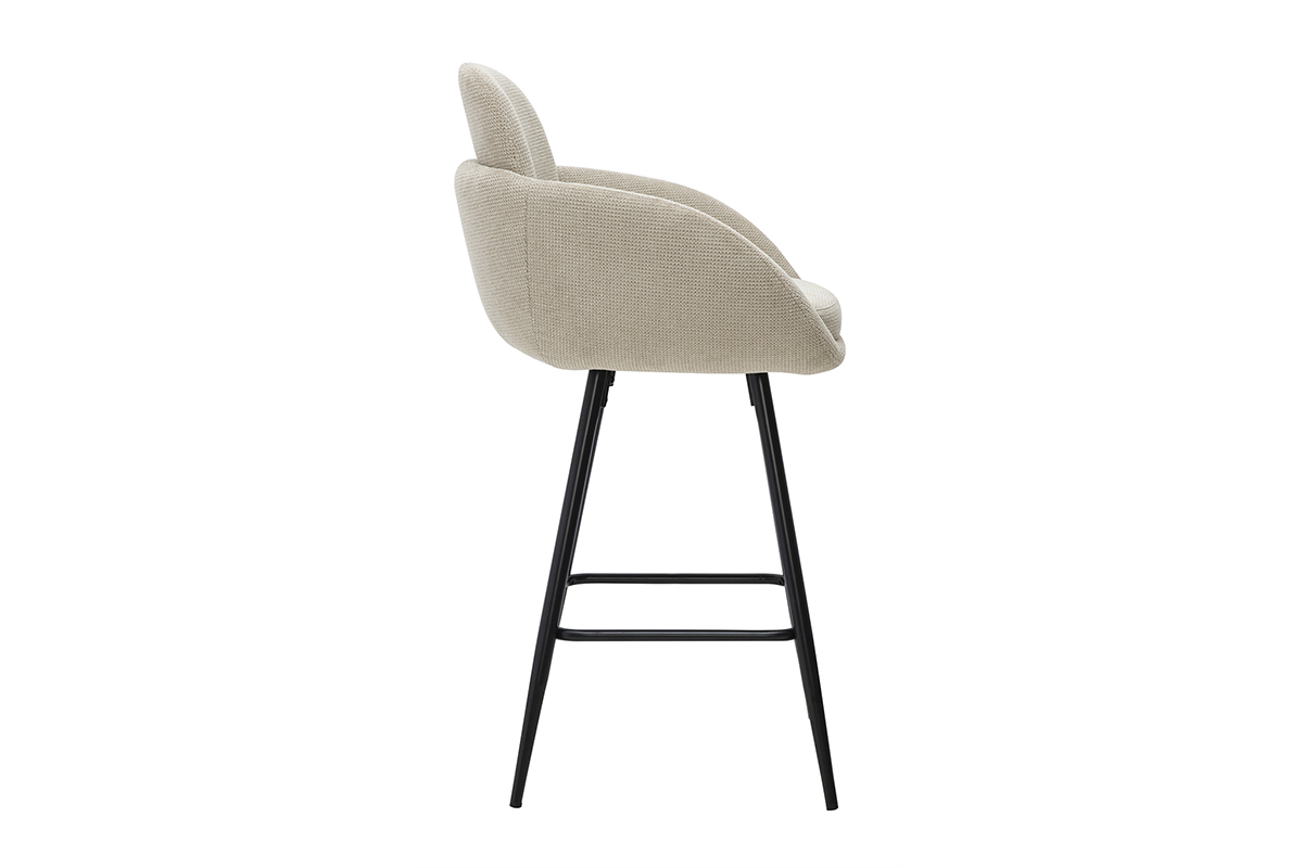 Hocker f�r die Bar aus Stoff mit Veloursoptik in Beige, mit schwarzen Metallf��en, Profilansicht.