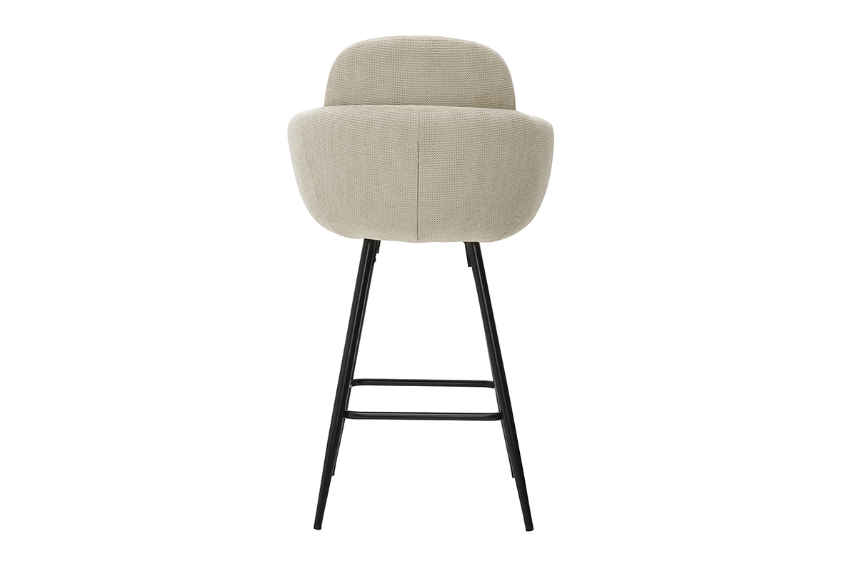 Beiger Barhocker aus Stoff mit Veloursoptik, von hinten zu sehen, F��e aus schwarzem Metall.