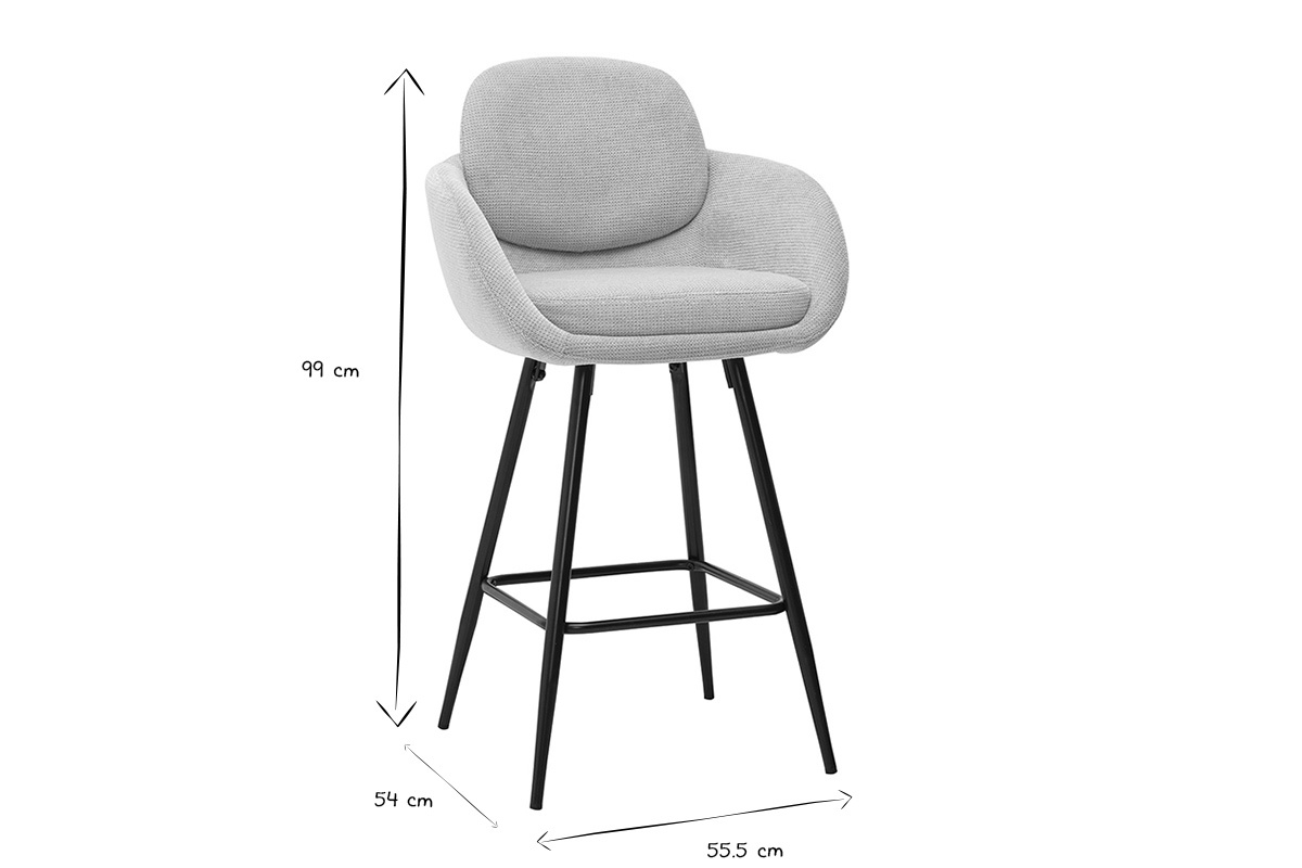 Abmessungen Barhocker aus beigem Stoff und schwarzem Metall: H�he 99 cm, Breite 54 cm, Tiefe 55,5 cm, schwarz und wei�.