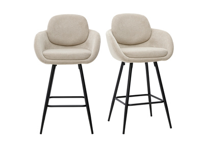 Barhocker aus Chenille-Stoff beige und schwarzem Metall H68,5 cm (2er-Set) SLAKE