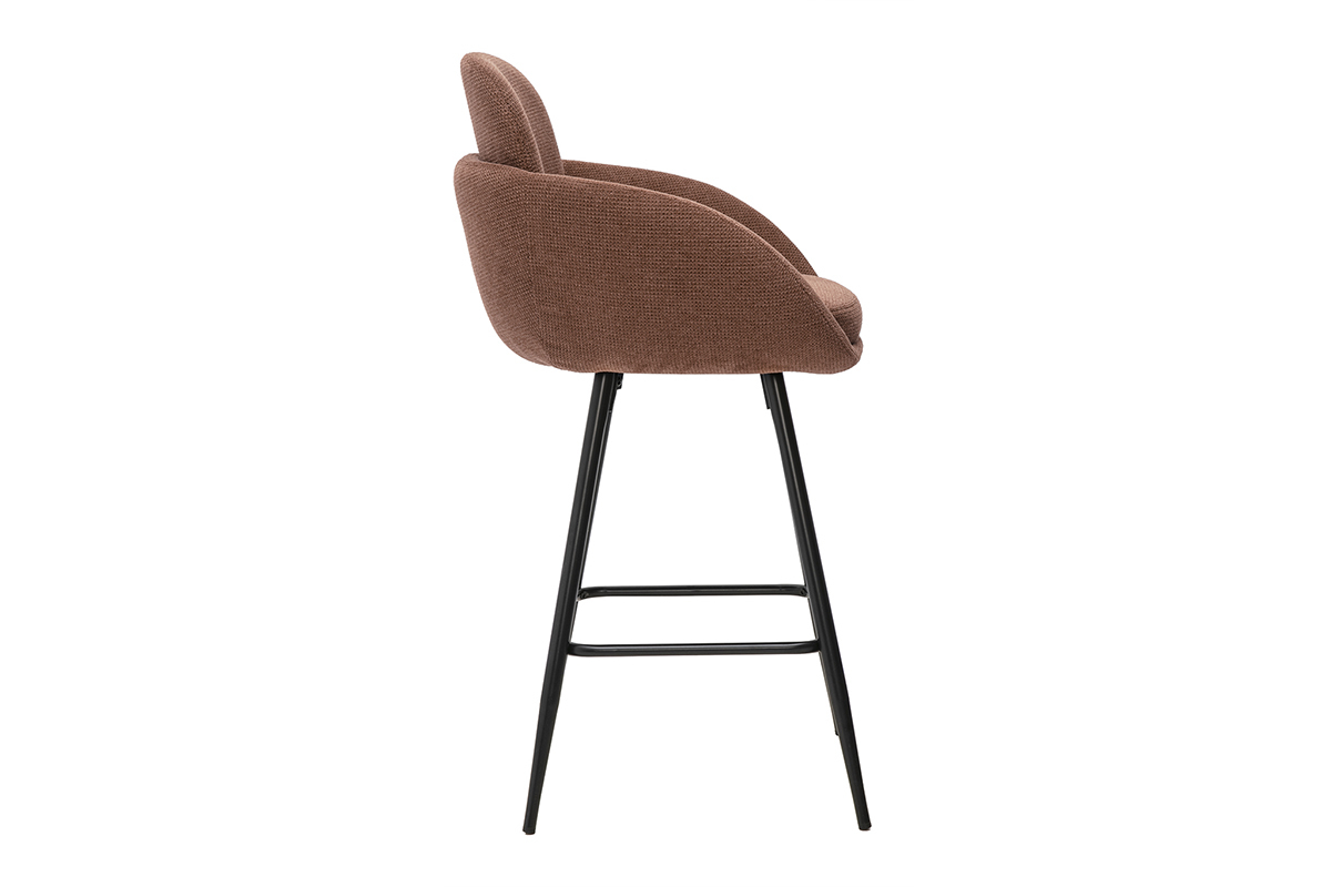 Barhocker aus Chenille-Stoff, branntes Terra und schwarzem Metall H68,5 cm (Set aus 2) SLAKE