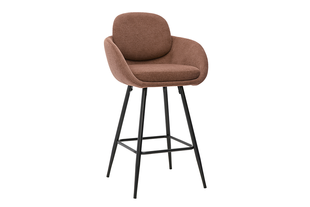 Barhocker aus Chenille-Stoff, branntes Terra und schwarzem Metall H68,5 cm (Set aus 2) SLAKE