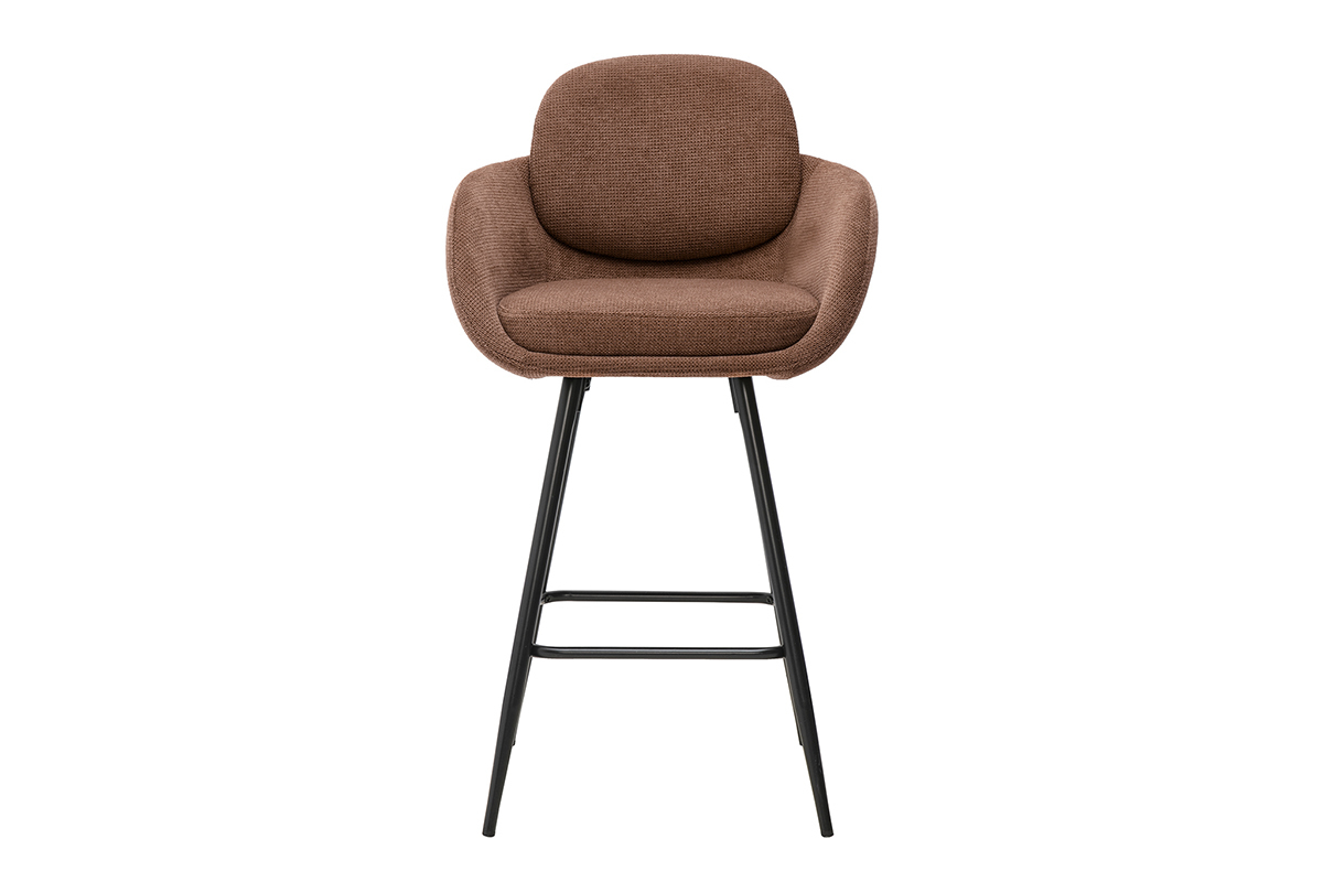 Barhocker aus Chenille-Stoff, branntes Terra und schwarzem Metall H68,5 cm (Set aus 2) SLAKE