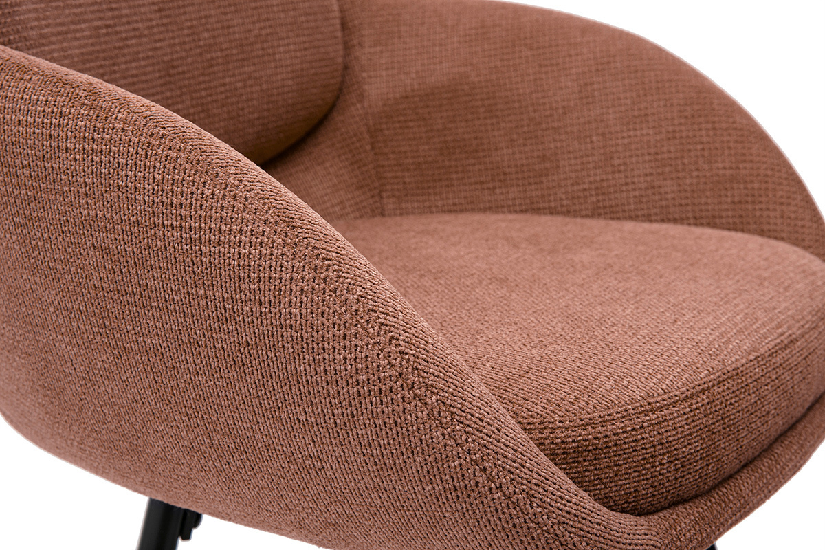 Barhocker aus Chenille-Stoff, branntes Terra und schwarzem Metall H68,5 cm (Set aus 2) SLAKE