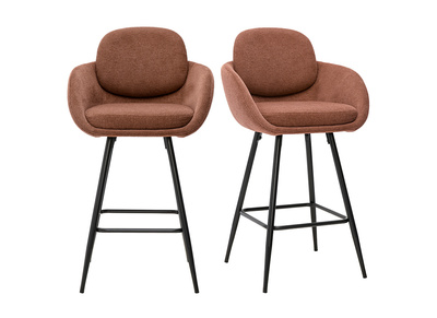 Barhocker aus Chenille-Stoff, branntes Terra und schwarzem Metall H68,5 cm (Set aus 2) SLAKE