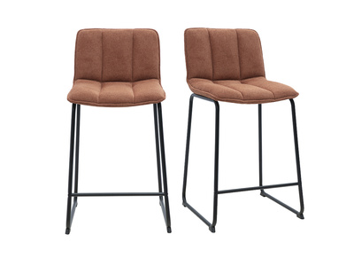 Barhocker aus Chenille-Stoff in erdiger, gebrannter Farbe und schwarzem Metall H65.6 cm (2er-Set) VISTO