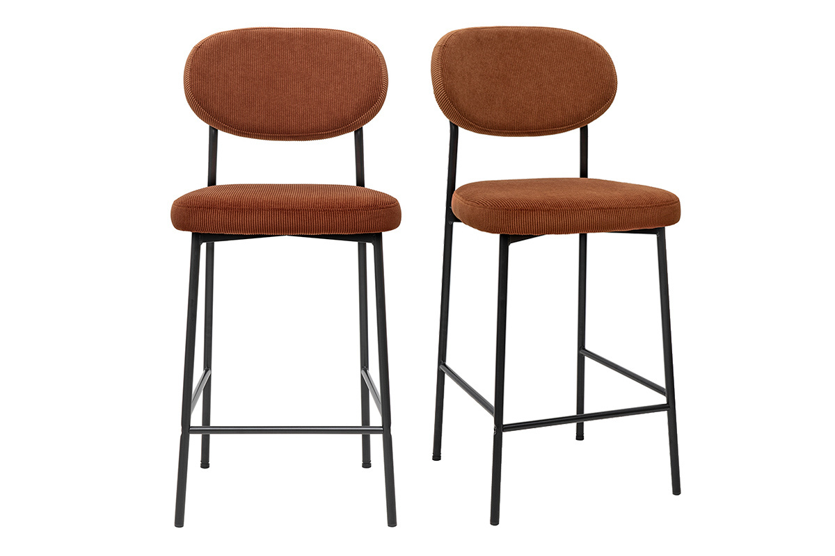 Barhocker aus Cord-Samt in gebrannter Erde H65 cm (2er-Set) BREKA