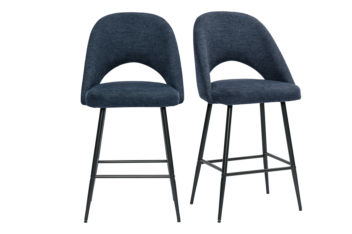 Barhocker aus dunkelblauem Samt-Effekt-Stoff H65 cm (2er-Set) COSETTE