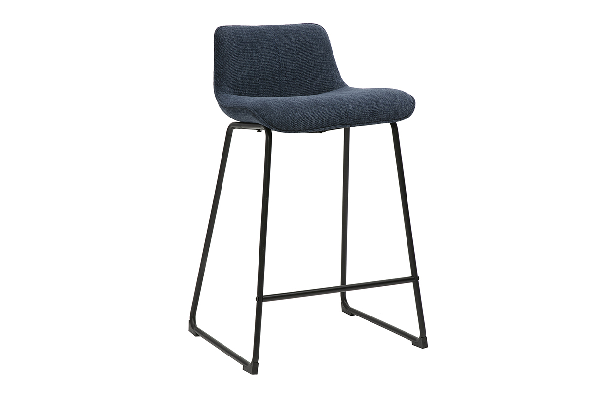 Barhocker aus dunkelblauem samtigem Stoff mit texturiertem Effekt und Metall H65 cm (2er-Set) BOOST