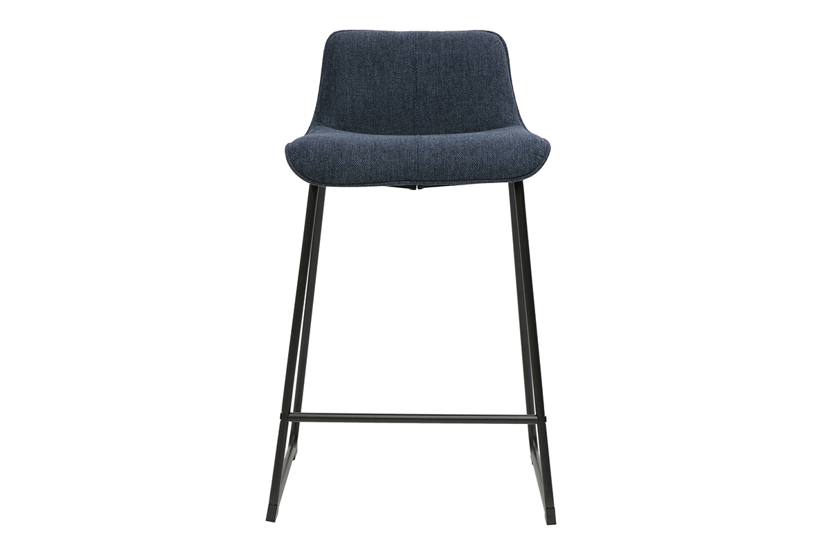 Barhocker aus dunkelblauem samtigem Stoff mit texturiertem Effekt und Metall H65 cm (2er-Set) BOOST