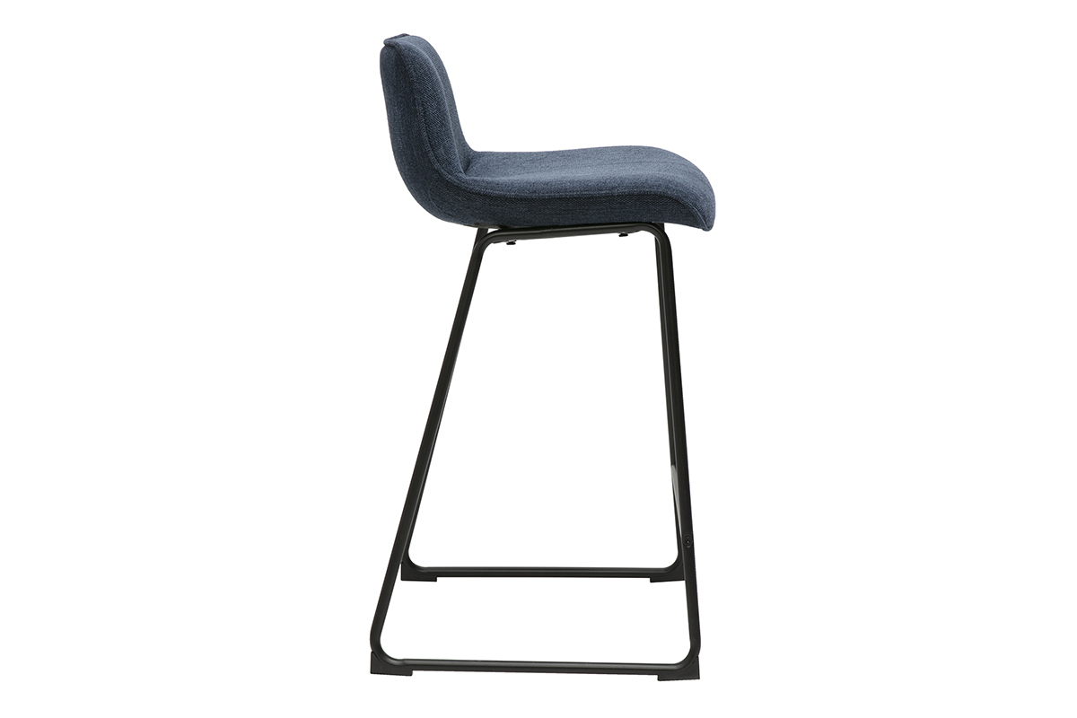 Barhocker aus dunkelblauem samtigem Stoff mit texturiertem Effekt und Metall H65 cm (2er-Set) BOOST