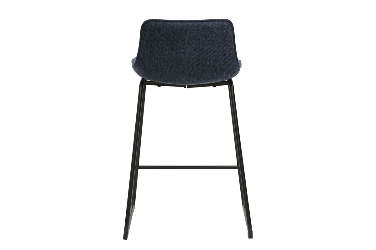 Barhocker aus dunkelblauem samtigem Stoff mit texturiertem Effekt und Metall H65 cm (2er-Set) BOOST