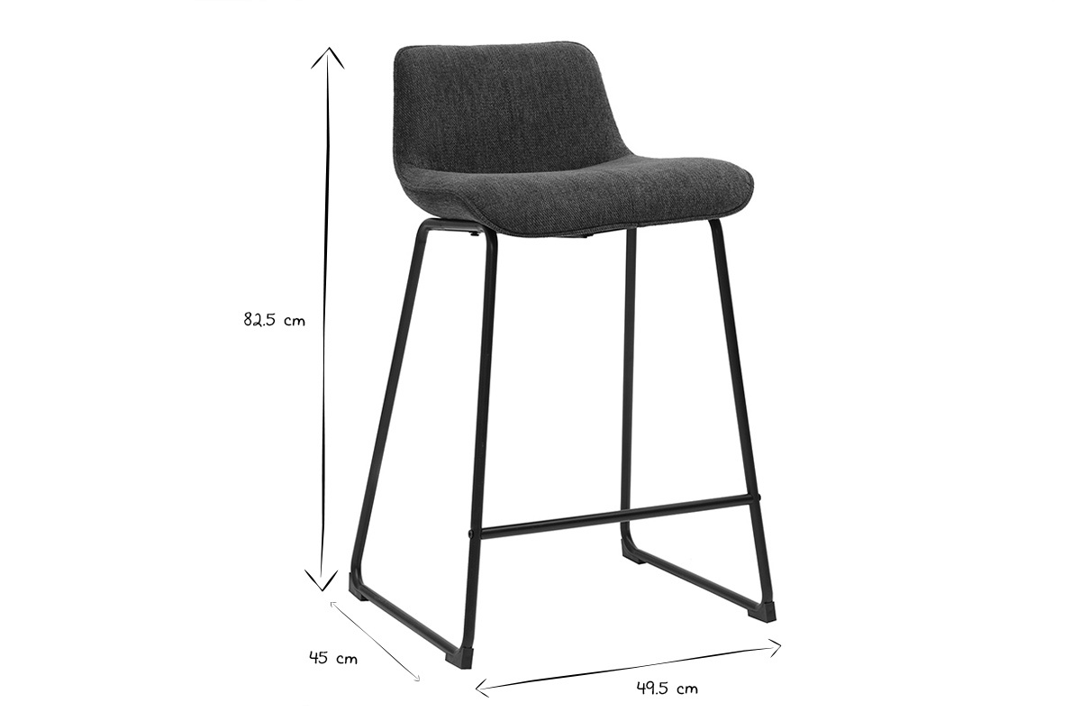 Barhocker aus dunkelblauem samtigem Stoff mit texturiertem Effekt und Metall H65 cm (2er-Set) BOOST