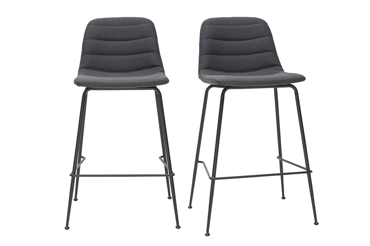 Barhocker aus dunkelgrauem Stoff und Metall 65 cm (2er Set) SAURY