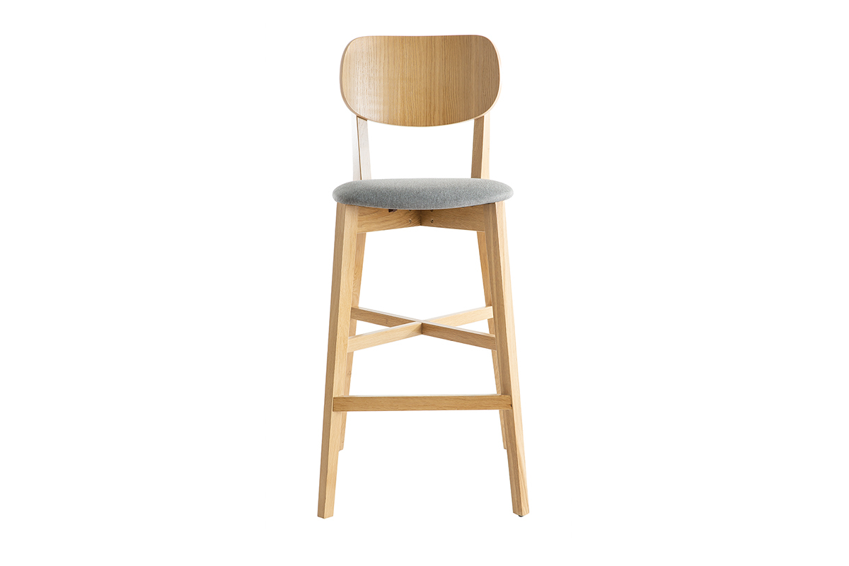 Barhocker aus Eichenholz mit graumelierter Sitzflche H 75 cm LUCIA