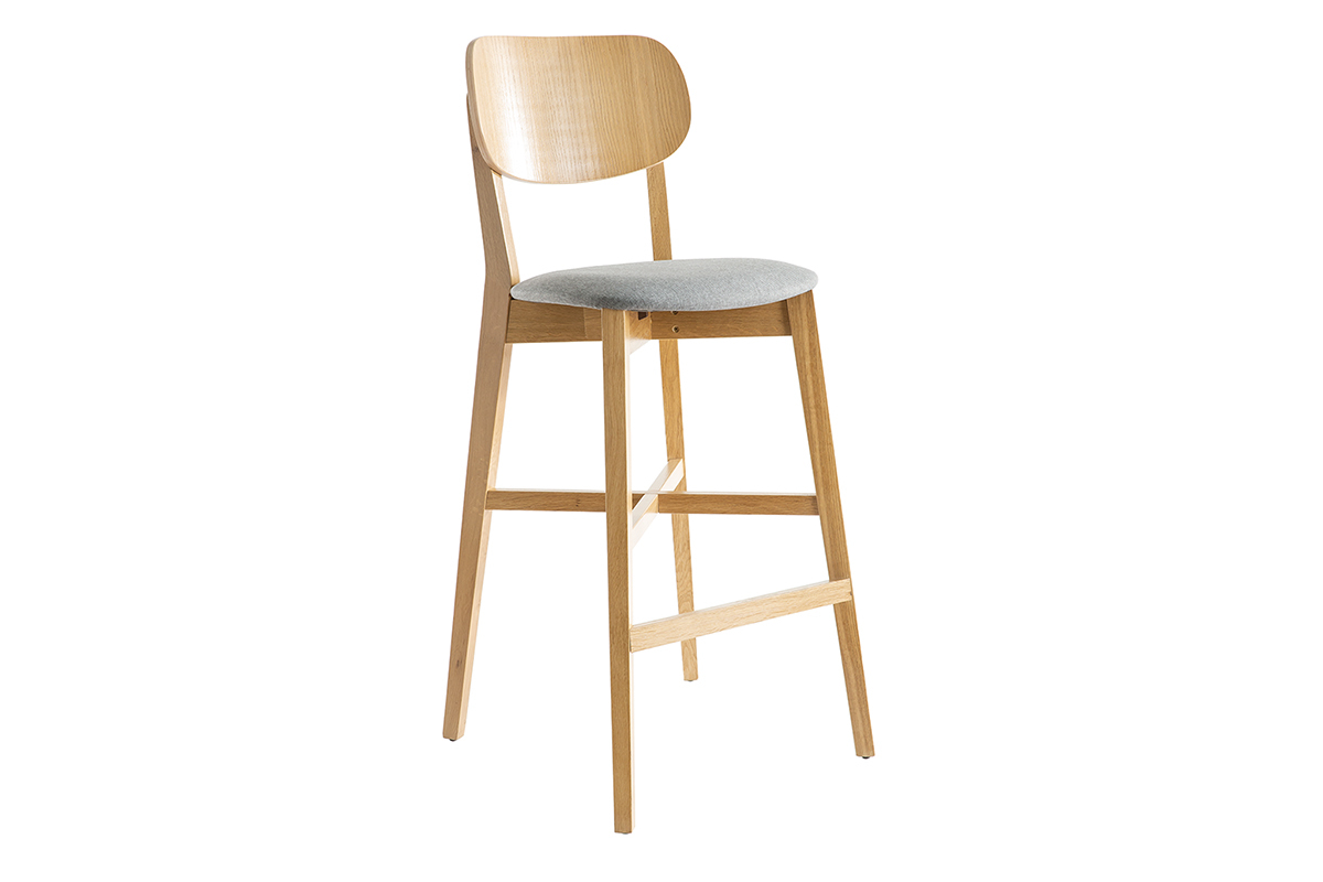 Barhocker aus Eichenholz mit graumelierter Sitzflche H 75 cm LUCIA