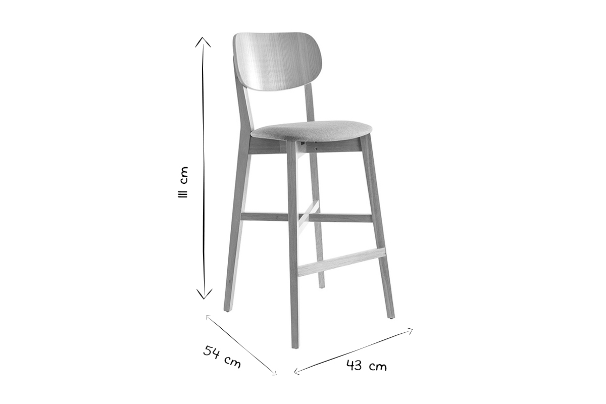 Barhocker aus Eichenholz mit graumelierter Sitzflche H 75 cm LUCIA