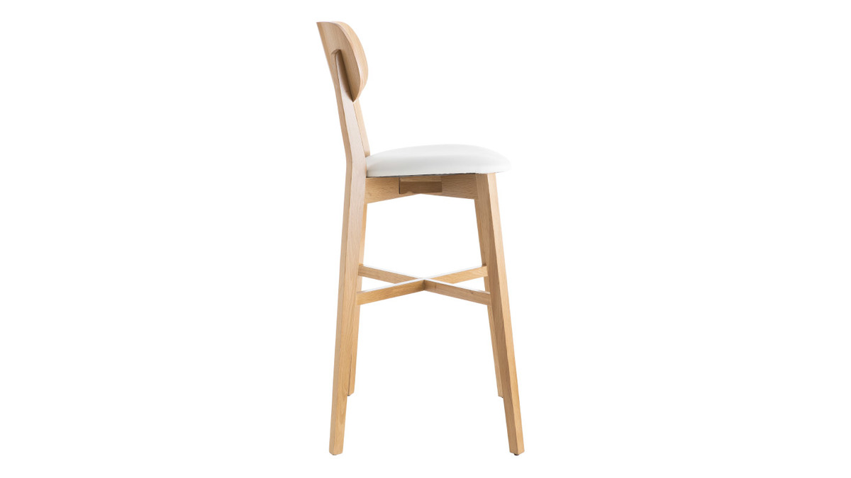 Barhocker aus Eichenholz mit weier Sitzflche H 75 cm LUCIA