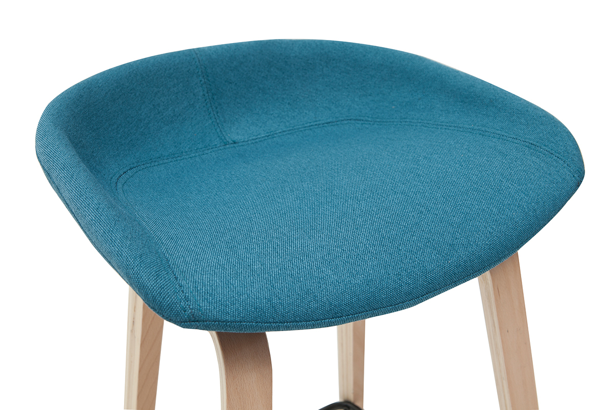 Barhocker aus enteblauem Stoff mit Holzbeinen H65 cm (2er-Satz) LINO